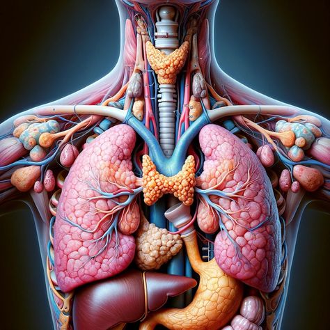 'Essence of Endocrinology' is a digital artwork that offers a hyperrealistic view of the human endocrine system. The image showcases key glands such as the thyroid, pancreas, and adrenal glands, highlighting their structure and function in the body. Ideal for endocrinologists, medical educators, or anyone interested in hormonal health, this artwork combines detailed anatomical representation with visual artistry. It's a powerful educational tool and a striking piece of art, perfect for medical o Inside Human Body, Medical Artwork, Medical Device Design, Systems Art, Basic Anatomy And Physiology, Anatomy Models, Human Body Anatomy, Adrenal Glands, Body Anatomy