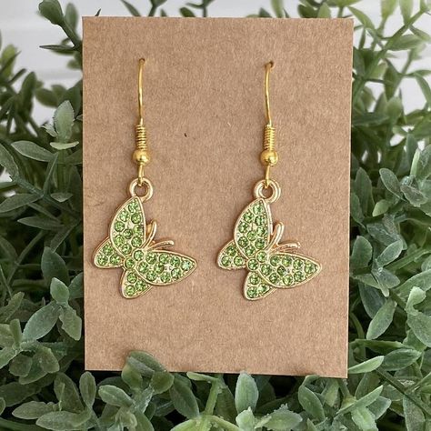 Gold plated Green butterfly earrings - Depop Green Butterfly, Butterfly Earrings, Gold Plate, Plating, Green, Gold