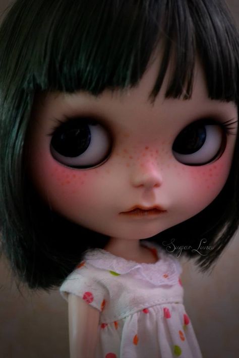 Sugarluna Blythe Dolls Black Hair Black Eyes, Blythe Dolls Short Black Hair, Short Hair Blythe Doll, Blythe Doll Short Hair, Blythe Dolls Black Hair, Black Hair White Skin, Happy Memes, Dolly Doll, Big Eyes Doll