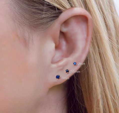 Triple Lobe, Multiple Piercings Earrings, Cartilage Helix Piercing, Ear Lobe Piercings, Curated Ear, Blue Stud Earrings, Turquoise Hoop Earrings, Cartilage Earrings Hoop, Ear Stack