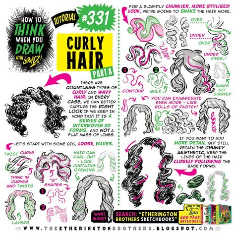 Stylized Curly Hair, Draw Curly Hair, Etherington Brothers, Curly Hair Drawing, Instagram Brand, How To Think, Drawing Hair, Book Maker, Comic Styles