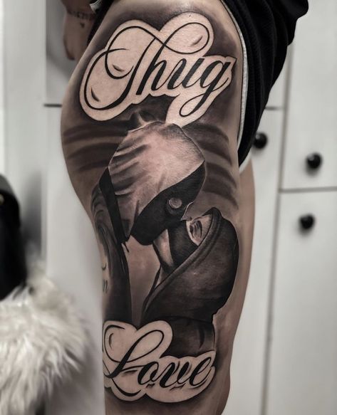 Thug Love Tattoo, Mi Vida Loca Tattoo, Tattoo Mexicana, Mob Tattoo, Mafia Tattoo, Vampire Tattoo, Gang Tattoos, Chicano Tattoos Sleeve, Animal Sleeve Tattoo