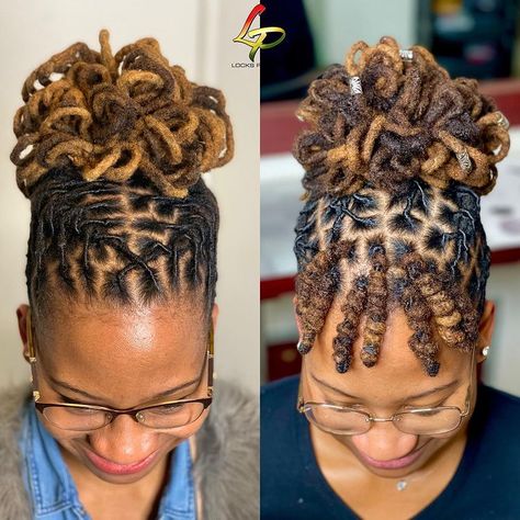 Dread Locks Styles For Ladies, How To Style Locks Hairstyles, Loc Style Updo, How To Style Dreadlocks For Women, Lock Hairstyles Locs Dreadlocks, Updo Loc Styles, Loc Petal Styles, Dreadlocks Styles For Women Black, Dreadlocks Styling