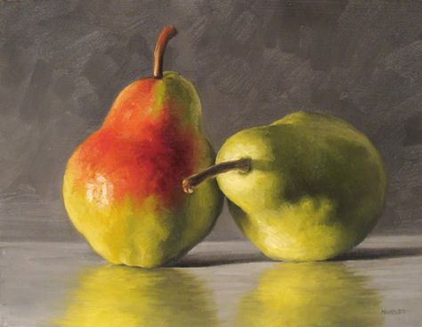 Reflecting Pears Moody Painting, Pear Art, Still Life Fruit, Oil Painting Techniques, Realism Painting, Life Paintings, Fruit Painting, Fine Art Landscape, Fine Art Portraits