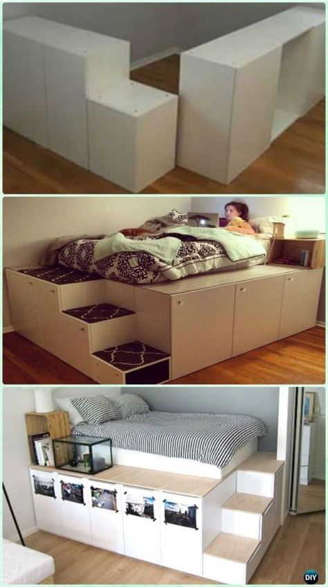 DIY SPACE SAVING BED FRAME Diy Ikea Kitchen, Ikea Kitchen Cabinet, Diy Space Saving, Pajamas Summer, Diy Platform Bed, Space Saving Beds, Bed In Closet Ideas, Diy Space, Home Wear Women