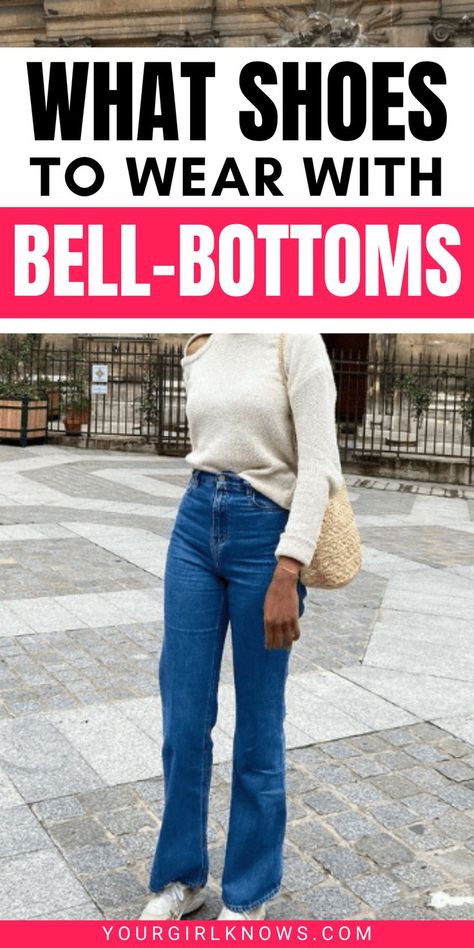 Don't know how to complete your bell-bottom outfit? Turn up the volume on your look with our top picks for shoes to wear with bell bottoms. Take one small step toward a groovy style today! Bell Bottoms And Sneakers, Shoes To Wear With Bell Bottom Jeans, Shoes With Bell Bottom Jeans, Casual Bell Bottoms Outfit, Outfit With Bell Bottom Jeans, Bell Bottom Jeans Outfit Casual, Fall Bell Bottom Jeans Outfit, Flared Jeans Shoes, Outfits Bell Bottoms