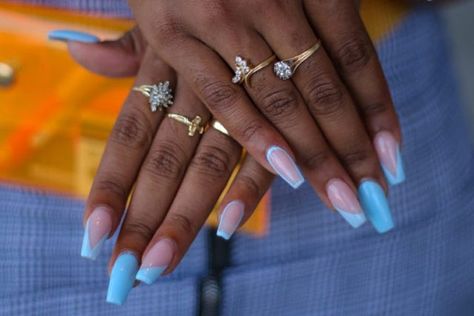 Essence Festival Goers Were Serious About Their Nail Bling - Essence Nails Festival Summer, Festival Nails Acrylic, Blue Acrylic Nails Designs, Festival Nails Summer, Simple Coffin Nails, Pretty Blue Nails, Short Coffin Nails Summer, The Best Nails, Short Coffin Nails Designs