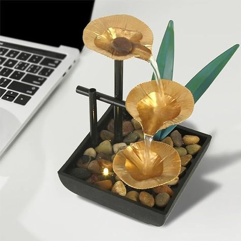 Amazon.com: Indoor Tabletop Water Fountain, 3 Tier Lotus Leaf Desktop Fountain with ON/Off Switch and Natural River Rocks, Zen Relaxation for Office Living Room Bedroom Décor (A) : Home & Kitchen Homemade Water Fountains, Desktop Fountain, Waterfall Decoration, Indoor Tabletop Water Fountain, Fountains Indoor, Indoor Tabletop Fountains, Zen Office, Table Fountain, Waterfall House