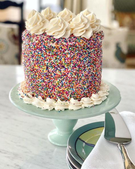 Bernadette on Instagram: “Today calls for cake! My family will be back together again and naturally we’re all thrilled! I thrive on routine and it’s been anything…” Chocolate Cake Covered In Sprinkles, All Sprinkle Cake, Cake Covered In Sprinkles, Confetti Cake, Cake Day, Cupcake Cake Designs, Sprinkle Cake, Cake Cover, Cute Desserts