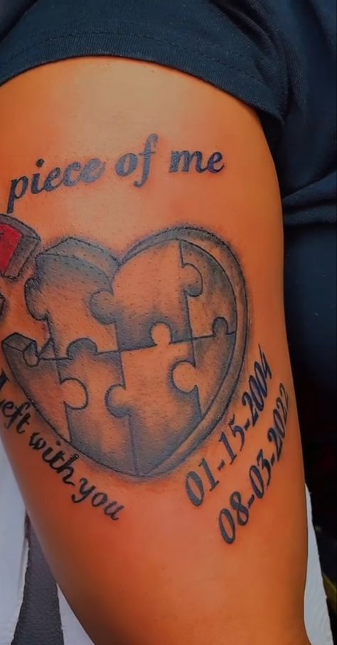 Tattoo Remembering Grandma, Rip Tattoos For Husband, Tattoo For Grandparents Meaningful, Remeberance Tattoos Brother, Grandmother Tribute Tattoo, Auntie Memorial Tattoos, Puzzle Piece Tattoo Memorial, A Piece Of Me Left Tattoo, In Memory Of Mother Tattoos