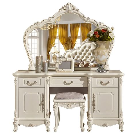 Vanity Table Ideas Bedroom, Dark Feminine Bedroom, Baroque Bedroom, Beds Frames, Bedroom Vanities, Dream Vanity, Dark Bedroom Furniture, House Dr, Victorian Room