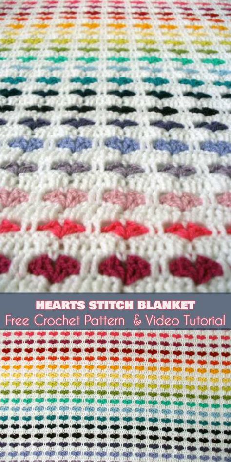 Crochet Couch Blanket Free Pattern, Crochet Kids Blanket, Crochet Heart Blanket, Heart Stitch, Stitch Blanket, Heart Blanket, Crochet Heart Pattern, Pretty Crochet, Crochet For Beginners Blanket