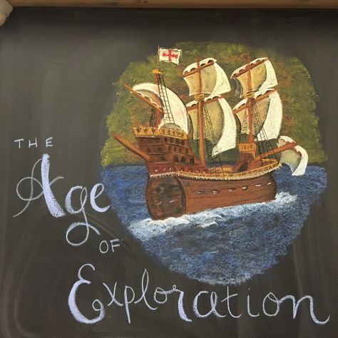 The Age of Exploration | Waldorf 7th Grade http://www.awaldorfjourney.com/2016/06/the-age-of-exploration-waldorf-7th-grade/?utm_campaign=coschedule&utm_source=pinterest&utm_medium=Meredith&utm_content=The%20Age%20of%20Exploration%20%7C%20Waldorf%207th%20Grade Waldorf Teacher, Age Of Exploration, Waldorf Curriculum, Waldorf Teaching, Welcome To Class, Exploration Art, Age Of Discovery, Chalkboard Drawings, Chalkboard Lettering