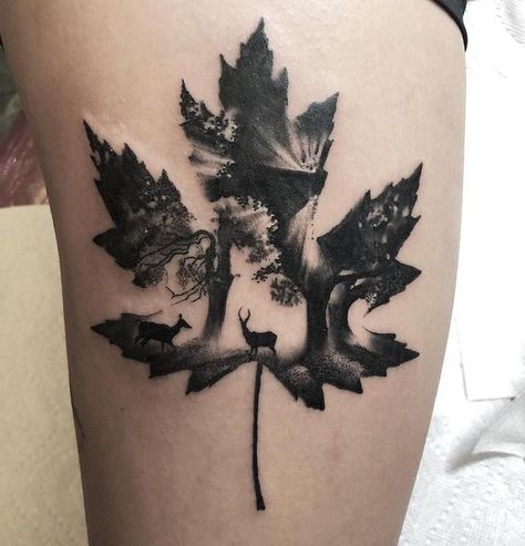 Blatt Tattoos, People Architecture, Leaf Tattoo, Double Exposition, Tattoo Trend, Shape Tattoo, Diy Tattoo, Pattern Tattoo, Nature Tattoos