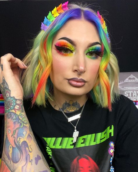 Rainbow Fringe Hair, Rainbow Bangs Hairstyles, Rainbow Bangs, Cute Hair Colors, Wild Hair, Yellow Hair, Rainbow Hair, Hairstyles With Bangs, Beauty Nails