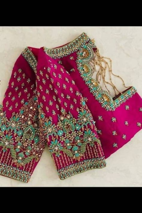 Blouse Aari Work, Pink Blouse Designs, Blue Blouse Designs, Handmade Blouse, Latest Bridal Blouse Designs, Latest Blouse Designs Pattern, Sari Design, Rani Pink, New Saree Blouse Designs