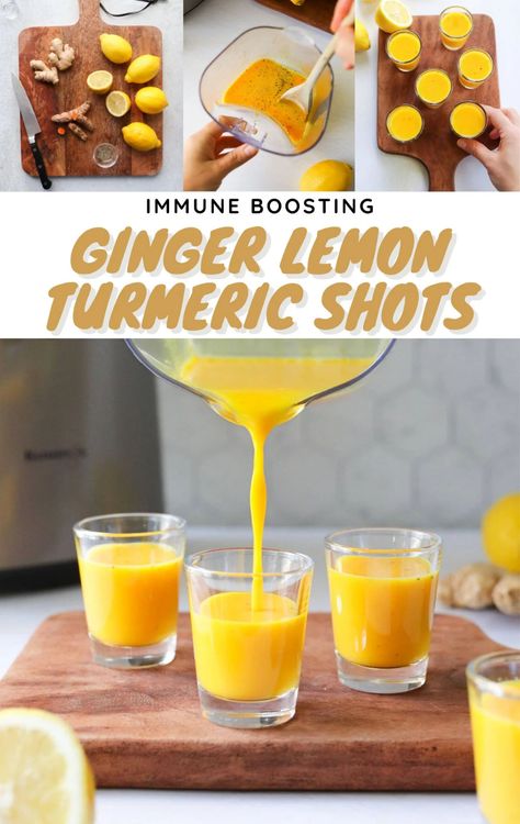 Lemon Ginger Turmeric Shots, Ginger Turmeric Shots, Lemon Ginger Turmeric, Sugar Free Smoothies, Ginger Shot Recipe, Lemon Shots, Tumeric And Ginger, Curcumin Benefits, Turmeric Shots