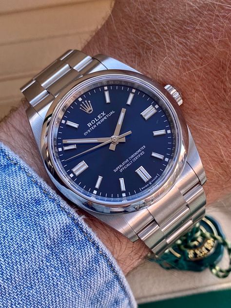 Rolex Oyster Perpetual Non Date 36mm Blue Dia Blue Dial Watch Men, Rolex Blue Dial, Rolex Oyster Perpetual 36mm, Rolex Blue, Watch Aesthetic, Rolex Oyster Perpetual Datejust, Blue Dial Watch, Rolex Oyster Perpetual Date, Stylish Watches Men