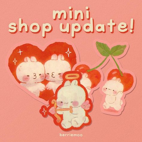 berriemoo 🍓 châu on Instagram: "A tiny mini SHOP UPDATE 💗✨ My first shop update of 2023 is NOW LIVE! Took it easy this month so there’re only 3 cute die-cut stickers added 🍒 Peep the freebie hearts on the 2nd slide. Orders above €35 get free shipping （*´▽｀*） Shop link is in my bio Send this to your love ones because everyone deserves love and cute bunnies 🥺❤️ Happy shopping! #cuteillustrations #illustragram #illustrator #valentine #artshop" Kawaii Valentine, Valentines Illustration, Sticker Design Inspiration, Cute Bunnies, Name Card Design, Thank You Card Design, Valentine Stickers, Scrapbook Book, Cute Posts