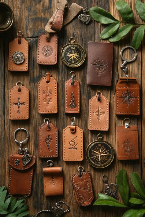 Discover handcrafted leather keychains with personal touch to elevate your style! Small details matter! #LeatherLove #HandcraftedElegance Leather Scraps Ideas, Leather Keychain Ideas, Diy Leather Keychain, Leather Keychain Diy, Leather Keychains, Leather Accessories Handmade, Leather Making, Leather Crafting, Leather Ideas