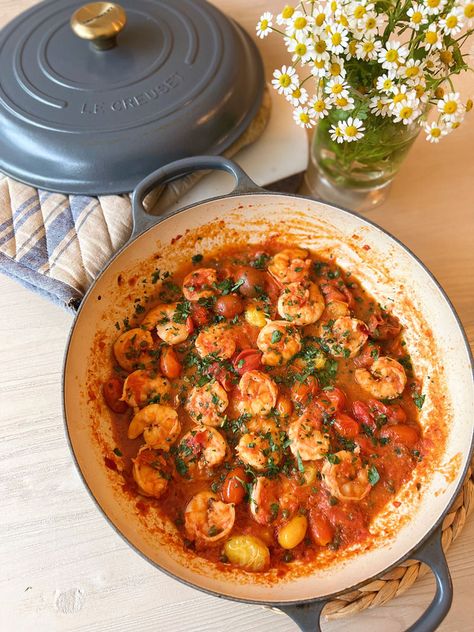 Mediterranean Shrimp Meditteranean Shrimp Recipes, Mediterranean Prawns, King Prawn Recipes, Mediterranean Shrimp, Calabrian Chili Paste, Alpha Gal, Eating Fresh, Prawn Recipes, On A Yacht