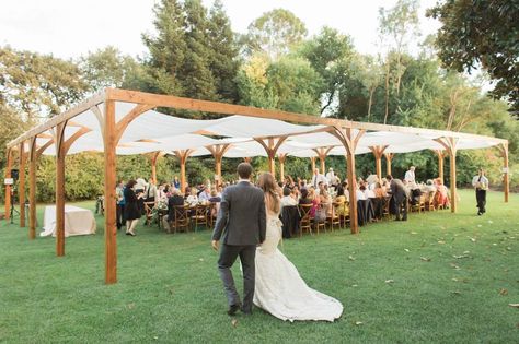 wood structure bride and groom - carlie statsky Backyard Winery, Wood Shade Structure, Wedding Pandal, Hacienda Party, Wedding Landscaping, Diy Wedding Tent, Wedding Ranch, Wedding Winery, Luxury Concierge Services