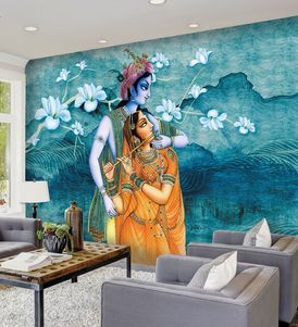 Hindu Couple, Krishna Hindu, Personalized Wallpaper, Mural 3d, Classic Wallpaper, Bright Walls, Art Deco Wallpaper, Gym Decor, Wall Decor Design