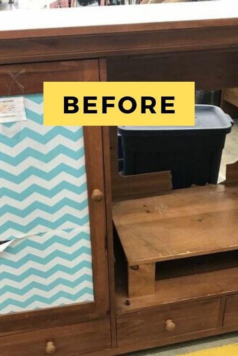 This old cabinet was so cheap but had great storage potential. See the before and after transformation an see how paint and contact paper can go a long way, proving that you can decorate your home on a budget. #DIY #dresser #makeover Contact Paper Cabinets, Small Space Inspiration, Before And After Transformation, Mother Daughter Projects, Diy Dresser Makeover, Craft Cabinet, Home On A Budget, Budget Home Decorating, Old Cabinets