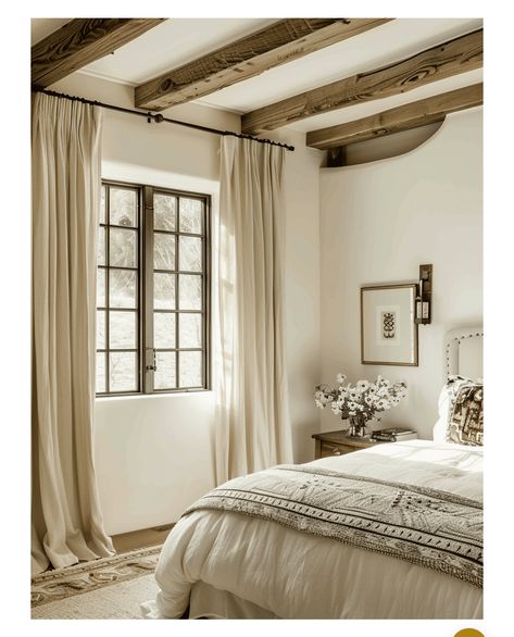 Neutral Drapes, Rustic Window Treatments, Farmhouse Window Treatments, Rustic Window, Living Room Decor Curtains, Wallpaper Walls Decor, Country Curtains, Serene Bedroom, Window Ideas