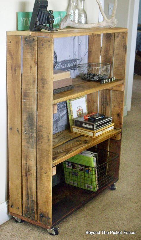 Pallet Bookshelf, Industrial Shelf, Pallet Projects Furniture, Wooden Pallet Furniture, Pallet Shelves, Industrial Shelving, Bookshelves Diy, Wood Pallet Projects, Picket Fence