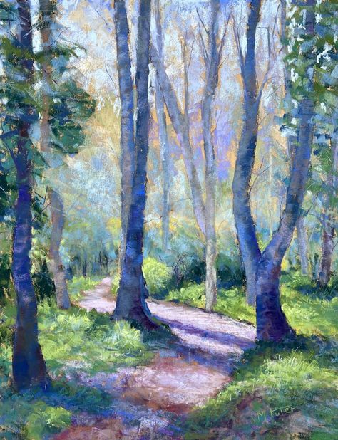 Pastel Impressionism, Green Spiritual, Impressionism Landscape, Forest Drawing, Painting Pastel, Spring Forest, Dry Pastel, Landscape Landscape, Spiritual Meditation