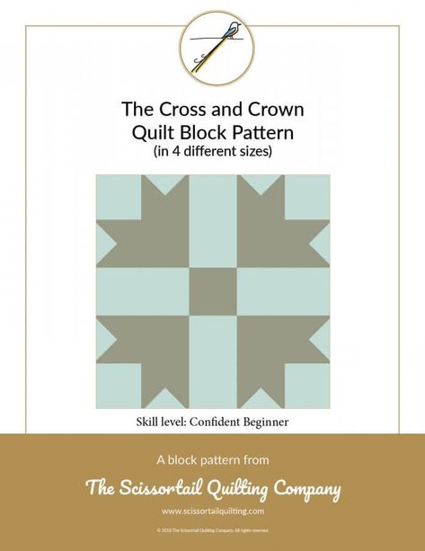 CrossAndCrownQuiltBlockPattern Cross And Crown Quilt Pattern, Crown Quilt Pattern, Crown Royal Quilt, Cross Quilt, Crown Pattern, Quilt Block Patterns Free, Quilt Block Pattern, Block Of The Month, Block Pattern