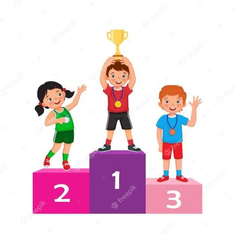 Premium Vector | Kids with medals and gold cup trophy standing on winners podium or pedestal celebrating victory Winners Podium, Save Earth Drawing, Trophy Stand, Kids Awards, Gold Graduation Party, Earth Drawings, Certificate Design Template, Graduation Invitations Template, Education Icon