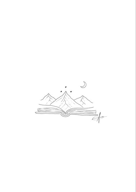 Book Tattoo With Mountain, Book With Mountain Tattoo, Velaris Book Tattoo, Acotar Book Tattoo Ideas, Book Inspired Tattoos Acotar, Mountain Book Tattoo, Small Book Inspired Tattoos, Simplistic Book Tattoo, Books Tatoos Ideas