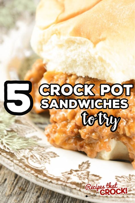 Sandwiches are great for a light, quick dinner, lunch or mouthwatering leftovers. Here are five crock pot sandwiches to try next week! via @recipescrock Crockpot Sandwiches Recipes, Crockpot Sandwich Meat, Easy Crockpot Sandwich Recipes, Crockpot Sandwich Recipes, Crock Pot Sandwich Recipes, Crockpot Sandwiches, Crock Pot Sandwiches, Crock Pot Sloppy Joes, Loose Meat Sandwiches