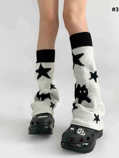 Flared Leg Warmers, Black And White Kitty, Lace Leg Warmers, Art Outfits, Clothing Design Sketches, Kinds Of Clothes, Cool Fits, Star Pattern, Really Cute Outfits