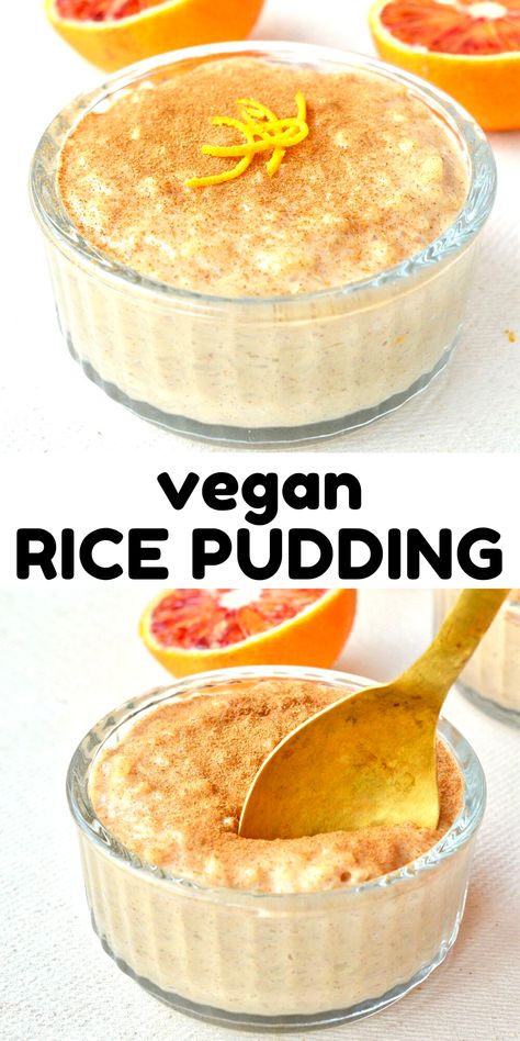 You can use leftover rice to make this vegan pudding!  Inspired by the Spanish dessert Arroz con Leche, this vegan rice pudding is super creamy and delicately flavoured with cinnamon and citrus. This easy vegan dessert can be served warm for a delicious comforting treat. Or serve it chilled for a refreshing pudding. Our vegan rice pudding is simple to make, and to customise for different flavours so you'll never get bored.  #leftoverrice #ricepudding #vegandesserts Vegan Spanish Recipes, Vegan Puddings, Use Leftover Rice, Vegan Rice Pudding, Spanish Dessert, Vegan Tiramisu, Vegan Pudding, Buckwheat Cake, Vegan Rice