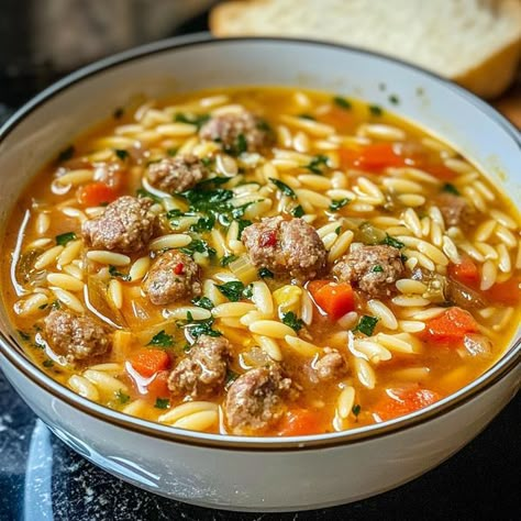 Italian Sausage Orzo Soup, Sausage Orzo Soup, Italian Sausage Orzo, Sausage Orzo, Orzo Soup Recipes, Orzo Soup, Comfort Dishes, Soup Chili, Grandmas Recipes