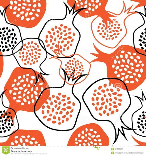 Hand drawn seamless pomegranate pattern. vector illustration design Pomegranate Pattern, Pomegranate Print, Pomegranate Art, Pomegranate Design, Palette Design, Pattern Design Inspiration, Vector Illustration Design, Pattern Vector, Pattern Illustration