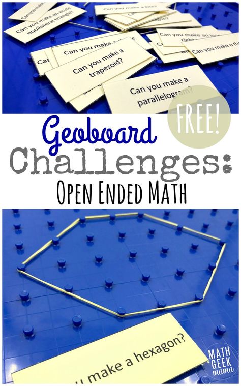 Explore, discover and analyze shapes with this fun set of Geoboard Activity Cards! Geoboards can be a powerful tool in the math classroom and this post will explain how to use them effectively, plus includes a free set of challenges to get you started! Free Math Resources, Teaching Geometry, Math Riddles, Math Geek, Iq Test, Math Game, Math Methods, Math Geometry, Homeschool Math