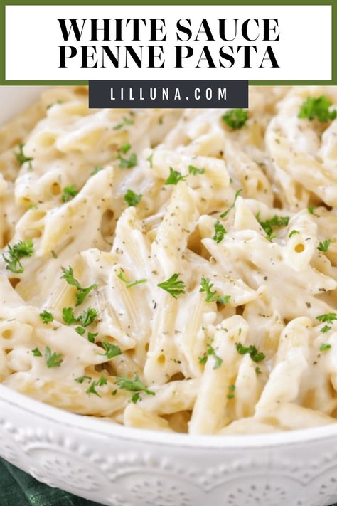 This super simple and delicious white sauce recipe is packed with flavor. This dish is perfect by itself or you can add chicken too! #whitesauce #whitesaucerecipe #pasta #garlicwhitesauce White Sauce Dinner Recipes, White Sauce Recipe Pasta, Chicken White Sauce Pasta, Pasta Recipes White Sauce, Pasta White Sauce Recipe, White Sauce Pasta Recipes, White Sauce For Pasta, Pasta With White Sauce, Pasta White Sauce