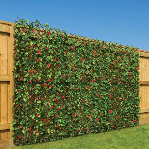 CHRISTOW Expanding Artificial Trellis Fake Leaf Red Flower Hedge Garden Privacy Screening 1m x 2m (Pack of 4) Willow Trellis, Expanding Trellis, Hedge Garden, Flower Hedge, Privacy Screening, Garden Privacy Screen, Flower Trellis, Artificial Hedges, Artificial Leaves