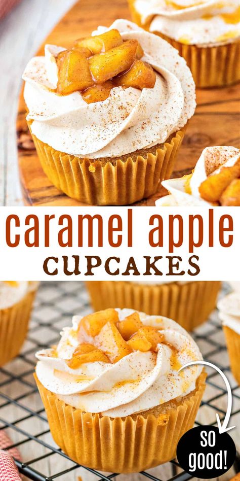 Essen, Fall Cupcakes Recipes, Autumn Cupcakes, Craving Cake, Caramel Apple Cupcakes, Apple Pie Cupcakes, Apple Treats, Baked Items, Delicious Cupcakes Recipes