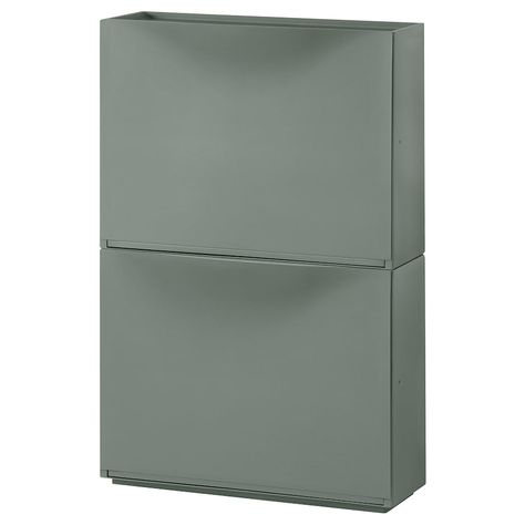 TRONES Shoe cabinet/storage, grey-green, 52x18x39 cm (201/2x71/8x153/8") - IKEA Ikea Slim Shoe Cabinet, Ikea Shoe Cabinet Entryway Small Spaces, Shoe Organization Ikea, Ikea Shoe Storage Entryway, Trones Ikea Hack, Ikea Shoe Cabinet Hack, Trones Ikea, Ikea Shoe Storage, Shallow Cabinets