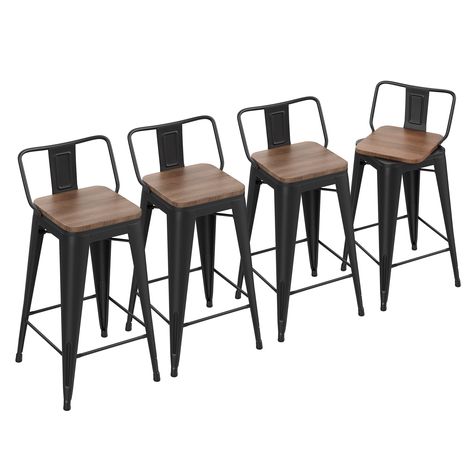 PRICES MAY VARY. 🔥 Farmhouse bar stools with back and 360°smooth swivel seat, classy combination of wood and metal, sold in a set of 4. 🔥 NOTE: 26" size option is the height from the SEAT TOP to the FLOOR, please check the dimension picture to choose the item better match your space. Weight capacity: 330 lbs. 🔥 High quality lightweight wood metal bar stools, easy to clean. X-brace under the seat provides more stability. Rubber foot caps prevent damage to the floor. 🔥 Low back bar stools, the Basement Barstool Ideas, Mismatched Bar Stools, Narrow Bar Stools, Modern Farmhouse Barstools, Counter Height Stools With Backs, Low Back Bar Stools, Kitchen Island Stools, Metal Barstools, Farmhouse Bar Stools