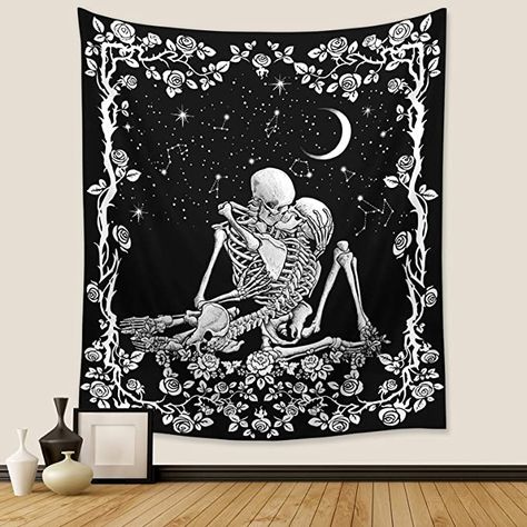 Skull Tapestry, Blanket On Wall, College Dorm Decorations, Tapestry Art, Wall Hanging Tapestry, Hanging Curtains, Tapestry Wall, Hanging Tapestry, Photography Backdrop