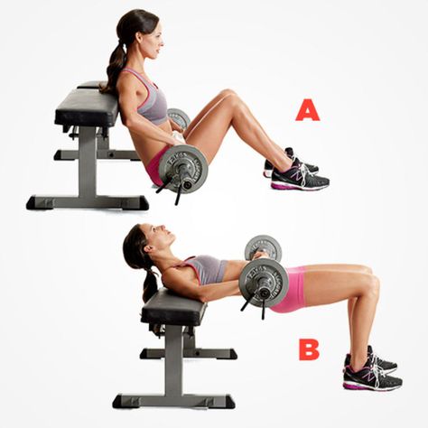 Barbell Hip Raise Abdomen Plat, Bench Workout, Nutrition Sportive, Womens Health Magazine, Weight Benches, Ab Workouts, Hip Thrust, Body Fitness, Health Magazine