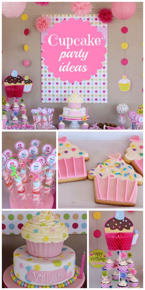 What a cute cupcake themed girl birthday party with fun decorations, cake and treats!  See more party planning ideas at CatchMyParty.com! Cupcake Party Ideas, Cupcake Party Theme, Cupcake Theme, Ideas Cupcakes, Cupcake Birthday Party, Cupcakes Birthday, Julia Child, Girl Birthday Party, Cupcake Party