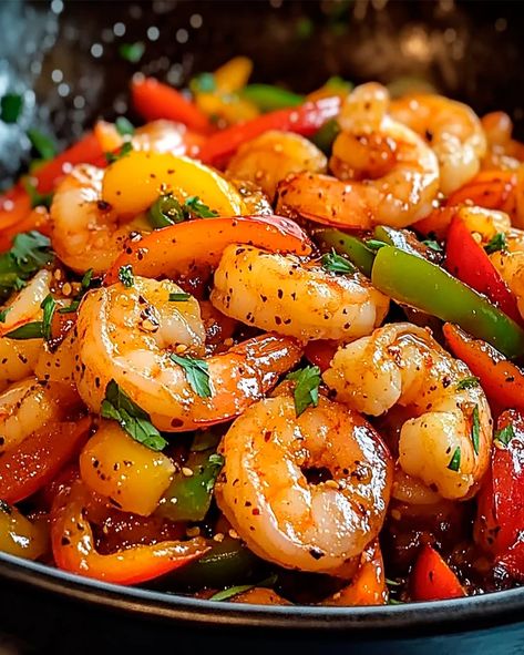 Shrimp and Pepper Stir-Fry Recipe | Quick and Easy Meal Prawns Stir Fry Recipes, Shrimp And Sweet Peppers, Wok Recipes Shrimp, Chinese Shrimp Stir Fry, Shrimp Recipes Zucchini, Shrimp And Peppers Recipe Stir Fry, Shrimp And Ginger Recipes, Peppers And Shrimp Recipes, Shrimp Dinners For Two