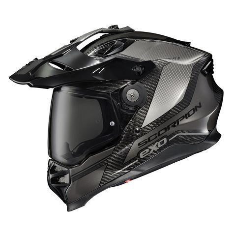 Scorpion EXO XT9000_TrailHead(phantom)profile_left_dark-smoke-shield Dual Sport Helmet, Motorcycle Protective Gear, Full Face Motorcycle Helmets, Peripheral Vision, Dual Sport, Full Face Helmets, Reflective Material, Helmet Accessories, The Peak